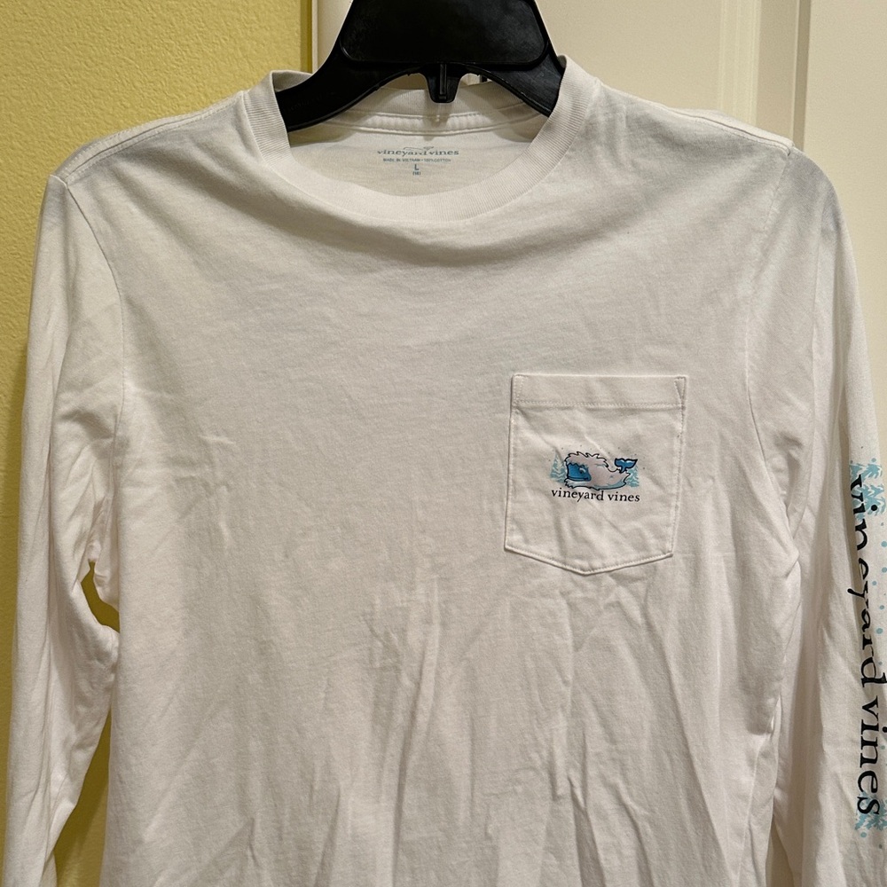 Vineyard Vines Kids White YETI Long Sleeve Tee with Logo